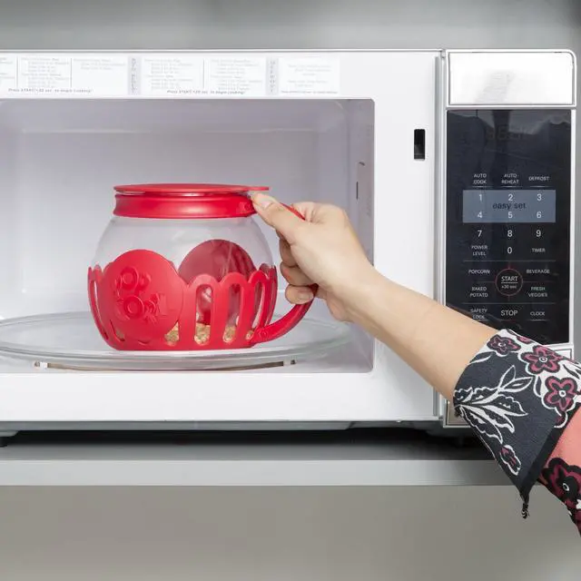 Alt view image 6 of 6 - Tasty Micro-Pop 1.5 qt Borosilicate Glass Microwave Popcorn Maker, Red