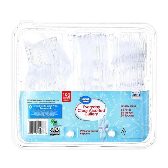 Alt view image 4 of 6 - Great Value Clear Plastic Assorted Cutlery, 192 Count