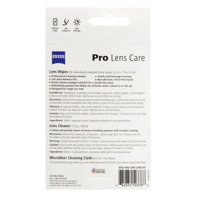 Alt view image 6 of 6 - ZEISS Pro Lens Care Kit Gentle and thorough cleaning , kit includes 1 oz ZEISS Lens Cleaner, Microfiber Cleaning Cloth and 16 lens wipes.