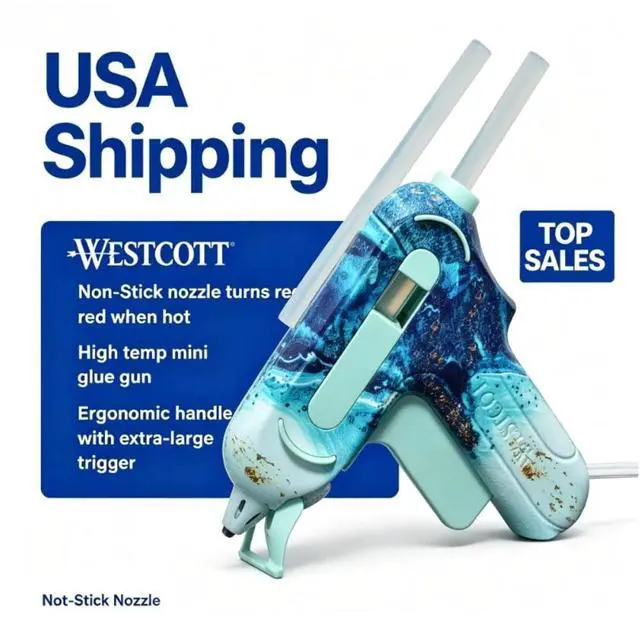 Main image of Westcott Hi-Temp Mini Glue Gun, for Craft, Agate/Mineral, Color Teal,1-Count