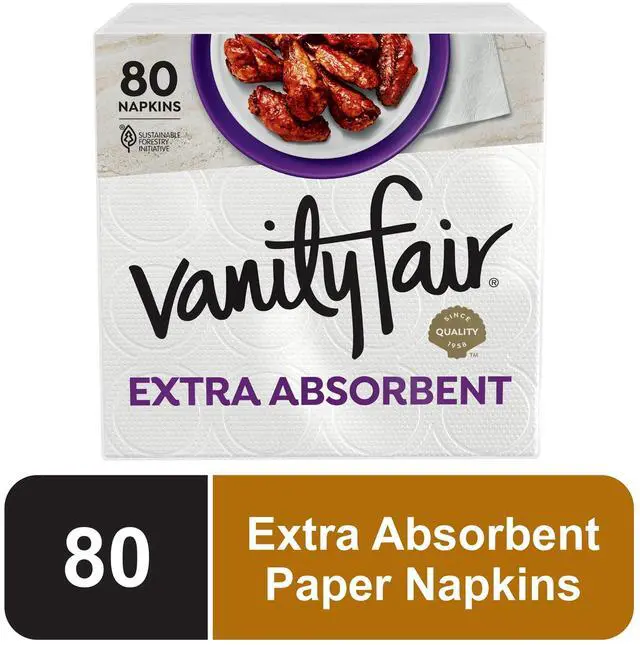 Main image of Vanity Fair Extra Absorbent 6.4 in x 6.45 in 2-Ply White Napkins (80 Count)