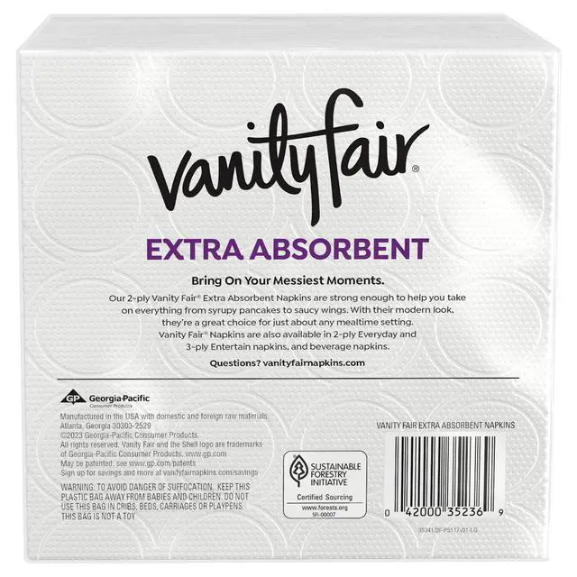 Alt view image 4 of 5 - Vanity Fair Extra Absorbent 6.4 in x 6.45 in 2-Ply White Napkins (80 Count)