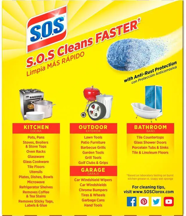Alt view image 2 of 6 - S.O.S Steel Wool Dish Scrubber Pads, 10 Pack