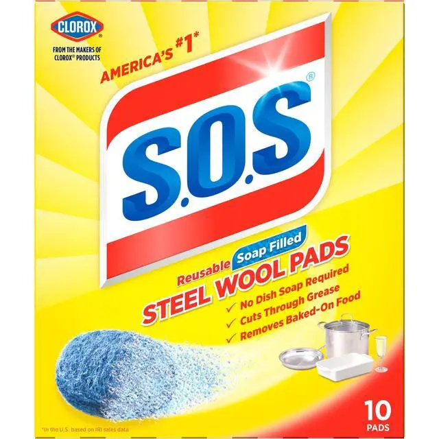 Alt view image 6 of 6 - S.O.S Steel Wool Dish Scrubber Pads, 10 Pack