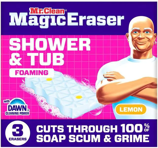Main image of Mr. Clean Magic Eraser Sponge, Shower & Tub Cleaner, Lemon, 3 Count