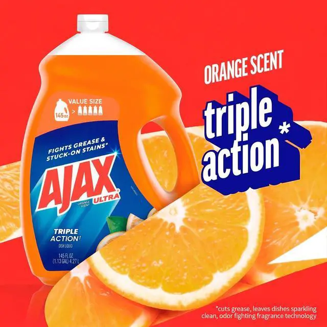 Alt view image 2 of 5 - Ajax Ultra Liquid Dish Soap, Triple Action, Easy-Flip Cap, Orange Scent, 145 fl oz