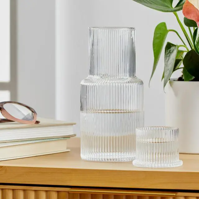 Alt view image 4 of 5 - Better Homes & Gardens Glass 30 oz Ribbed Carafe, Clear