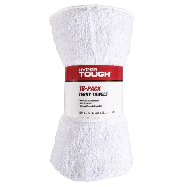 Alt view image 5 of 6 - Hyper Tough Cotton Terry Towels, 14" x 17", 18 Pack, White