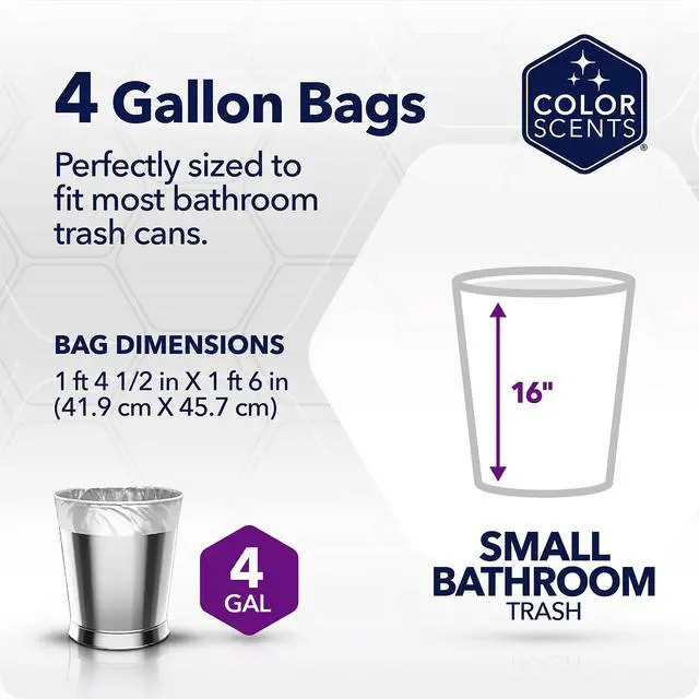 Alt view image 2 of 6 - Color Scents 4 Gallon Bathroom Trash Bags Lavender Scent, Microban, Twist Tie, 80 Count