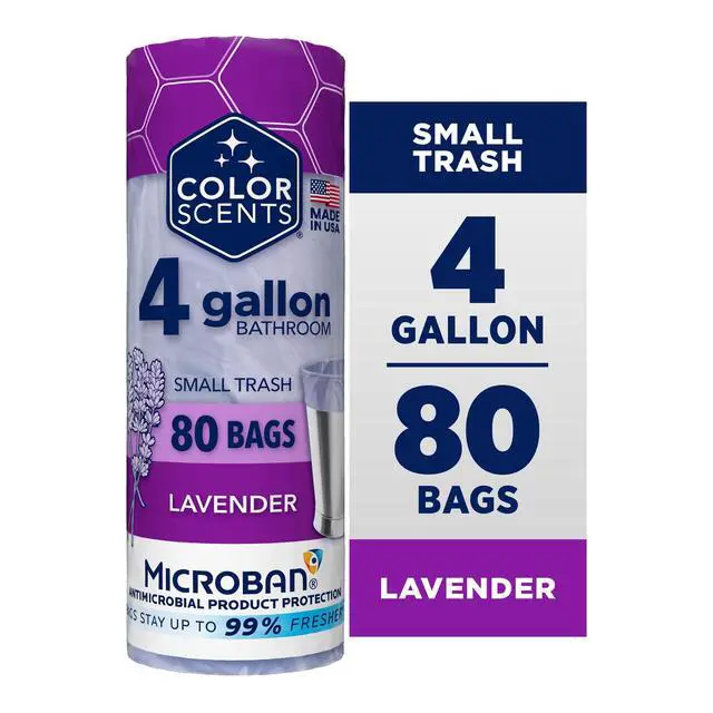 Alt view image 3 of 6 - Color Scents 4 Gallon Bathroom Trash Bags Lavender Scent, Microban, Twist Tie, 80 Count
