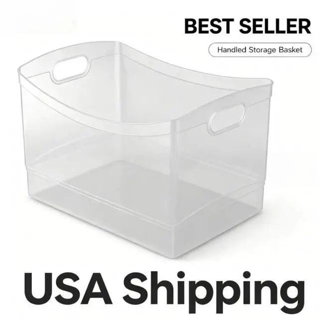 Main image of Utility Storage Organizer Bin, Clear Plastic, Built-In Handles, 15 in x 10 in x 9.5 in