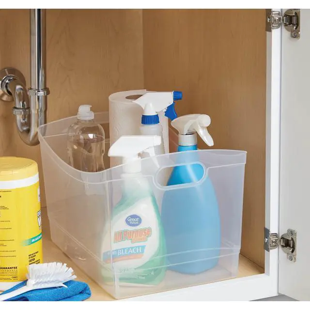 Alt view image 6 of 6 - Utility Storage Organizer Bin, Clear Plastic, Built-In Handles, 15 in x 10 in x 9.5 in