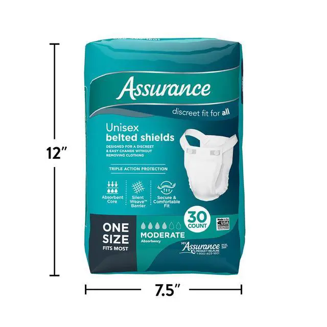 Alt view image 3 of 6 - Assurance Unisex Incontinence Belted Shields, Moderate Absorbency, One Size Fits Most, 30 Count