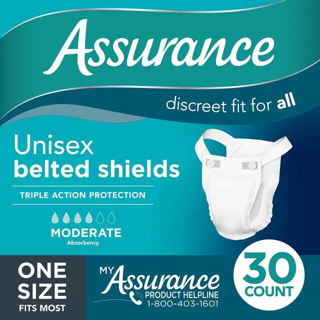 Alt view image 4 of 6 - Assurance Unisex Incontinence Belted Shields, Moderate Absorbency, One Size Fits Most, 30 Count
