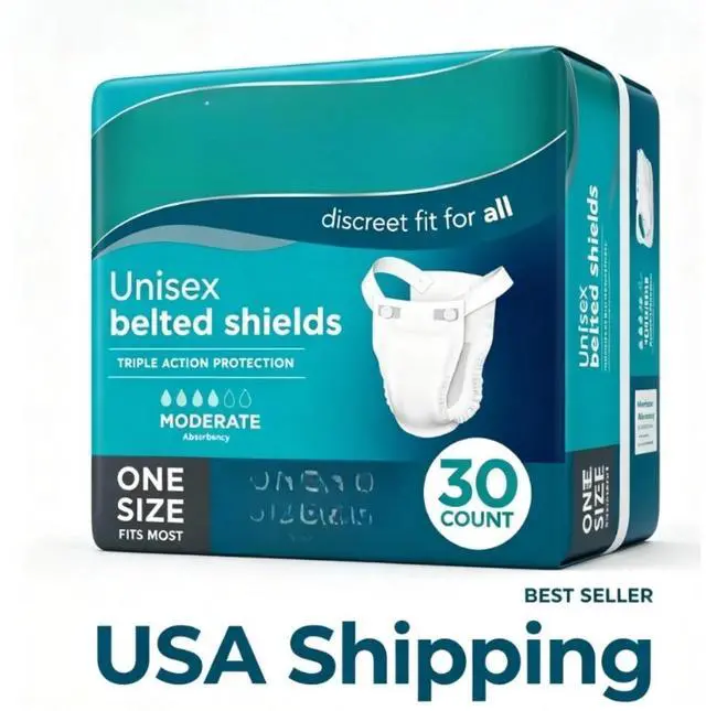 Main image of Assurance Unisex Incontinence Belted Shields, Moderate Absorbency, One Size Fits Most, 30 Count