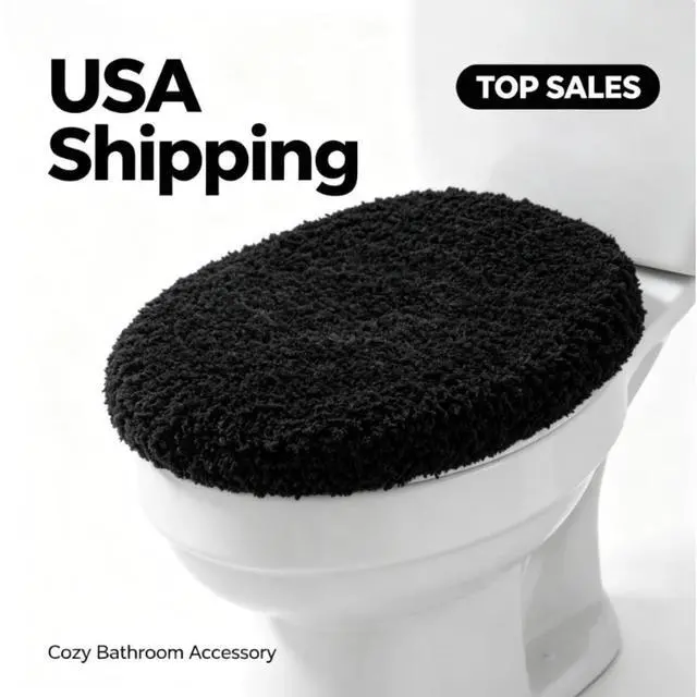 Main image of Mainstays Basic Polyester Toilet Lid Cover, Black, 19" x 22"