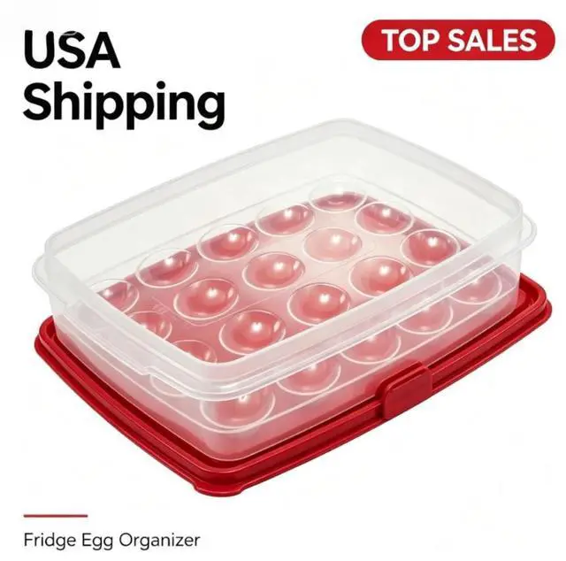 Main image of Rubbermaid Egg Keeper Food Storage Container, Clear/Red, 1 Count