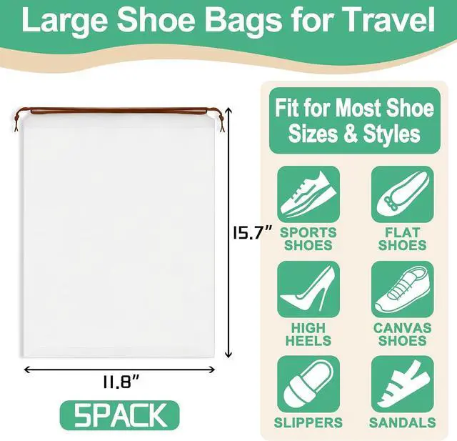Alt view image 5 of 6 - KLASIT Shoe Bags for Travel,15.7 x 11.8 inches,5pack | Large Waterproof Portable Drawstring Clear Shoe Bags,Travel Essentials for Men and Women