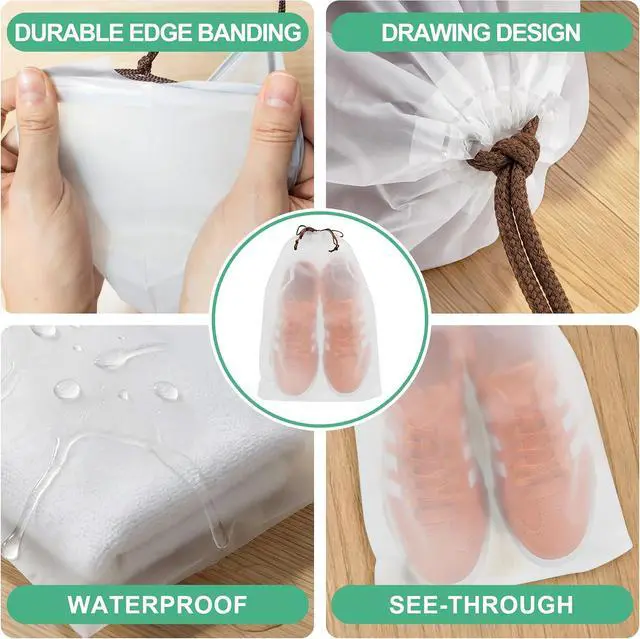 Alt view image 2 of 6 - KLASIT Shoe Bags for Travel,15.7 x 11.8 inches,5pack | Large Waterproof Portable Drawstring Clear Shoe Bags,Travel Essentials for Men and Women
