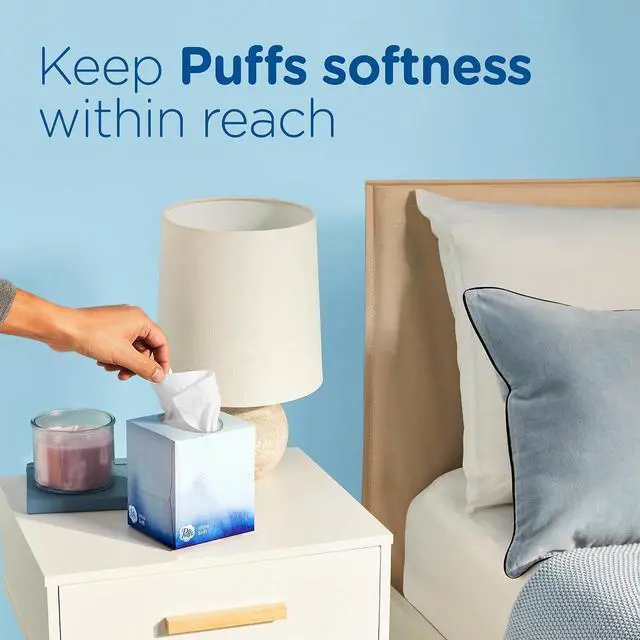 Alt view image 2 of 6 - Puffs Facial Tissues Ultra Soft, 4 Family Boxes, 124 Facial Tissues per Box, Allergies and Colds (Packaging May Vary)