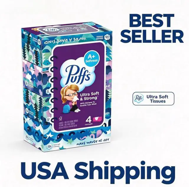 Main image of Puffs Facial Tissues Ultra Soft, 4 Family Boxes, 124 Facial Tissues per Box, Allergies and Colds (Packaging May Vary)