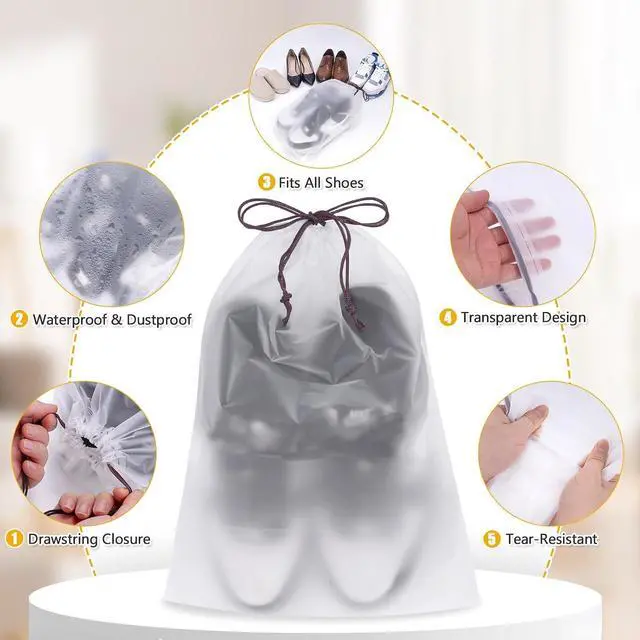 Alt view image 6 of 6 - Waterproof Shoe Bags for Travel - 15.7x11.8 Inches Drawstring Bags Organizers (10 Pack), Clear Waterproof Bag Travel Essentials for Men & Women, Shoe Bags for Storage (Packing, Gym, Luggage Storage)
