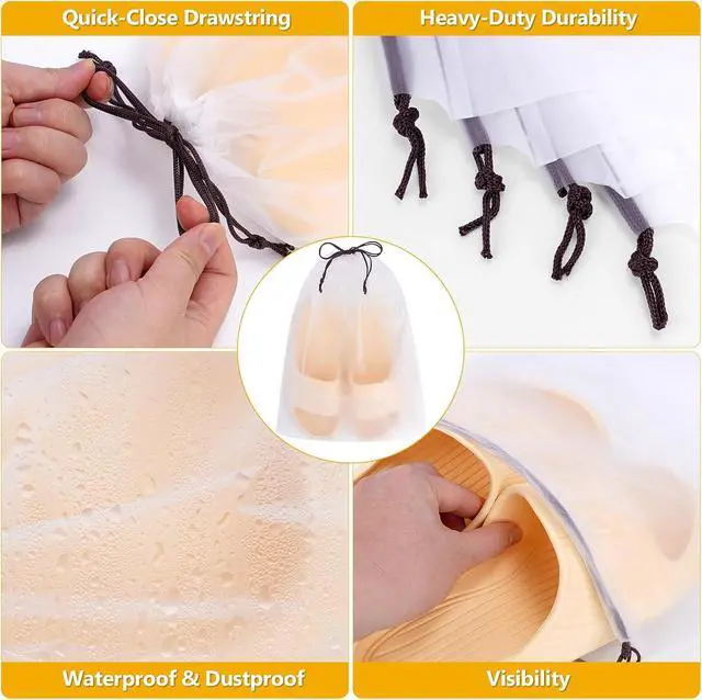 Alt view image 5 of 6 - Waterproof Shoe Bags for Travel - 15.7x11.8 Inches Drawstring Bags Organizers (10 Pack), Clear Waterproof Bag Travel Essentials for Men & Women, Shoe Bags for Storage (Packing, Gym, Luggage Storage)