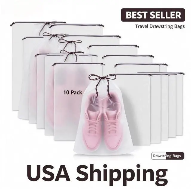 Main image of Waterproof Shoe Bags for Travel - 15.7x11.8 Inches Drawstring Bags Organizers (10 Pack), Clear Waterproof Bag Travel Essentials for Men & Women, Shoe Bags for Storage (Packing, Gym, Luggage Storage)