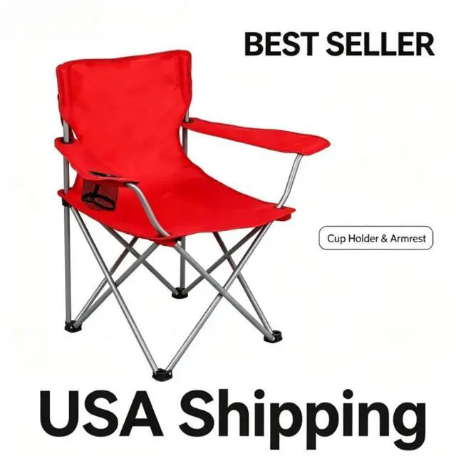 Main image of Ozark Trail Quad Folding Camp Chair with Cup Holder, Bright Red