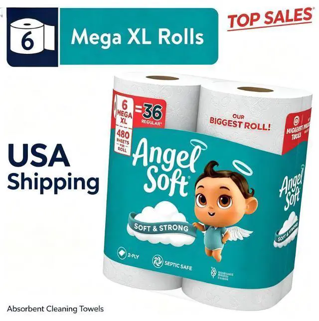 Main image of Angel Soft 2-Ply Toilet Paper, 6 Mega XL Rolls, 480 Sheets Per Roll
