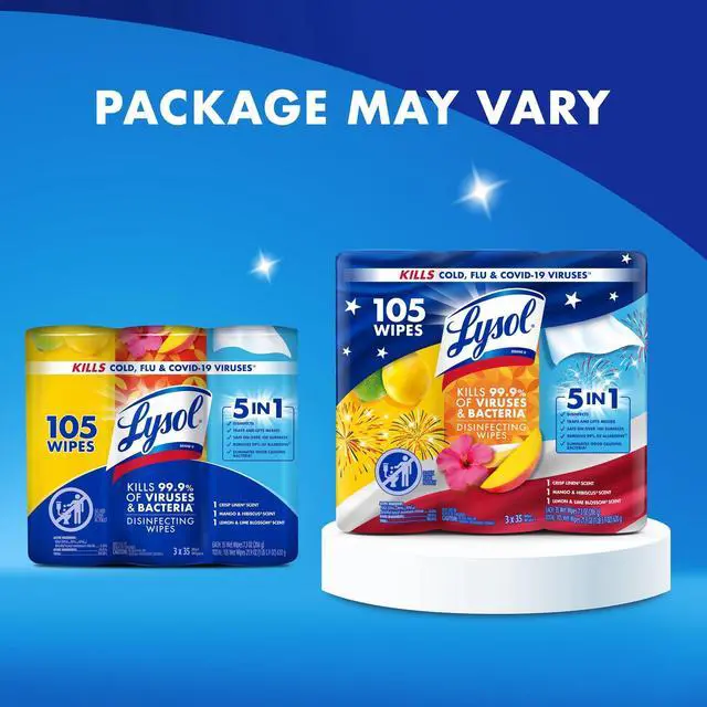 Alt view image 3 of 6 - Lysol Disinfecting Wipes, All Purpose Cleaner, Multi Surface Antibacterial Cleaning Wipes, Cleaning Supplies, Lemon + Mango & Hibiscus + Crisp Linen Scent, 35 Count Each (Pack of 3)