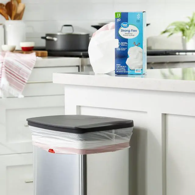 Alt view image 4 of 6 - Great Value Strong Flex 13-Gallon Drawstring Tall Kitchen Trash Bags, Fresh Scent, 40 Bags