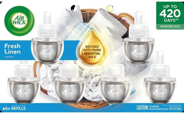 Main image of Air Wick Plug-In Scented Oil Warmer Air Freshener Refills, Fresh Linen, 6 Count