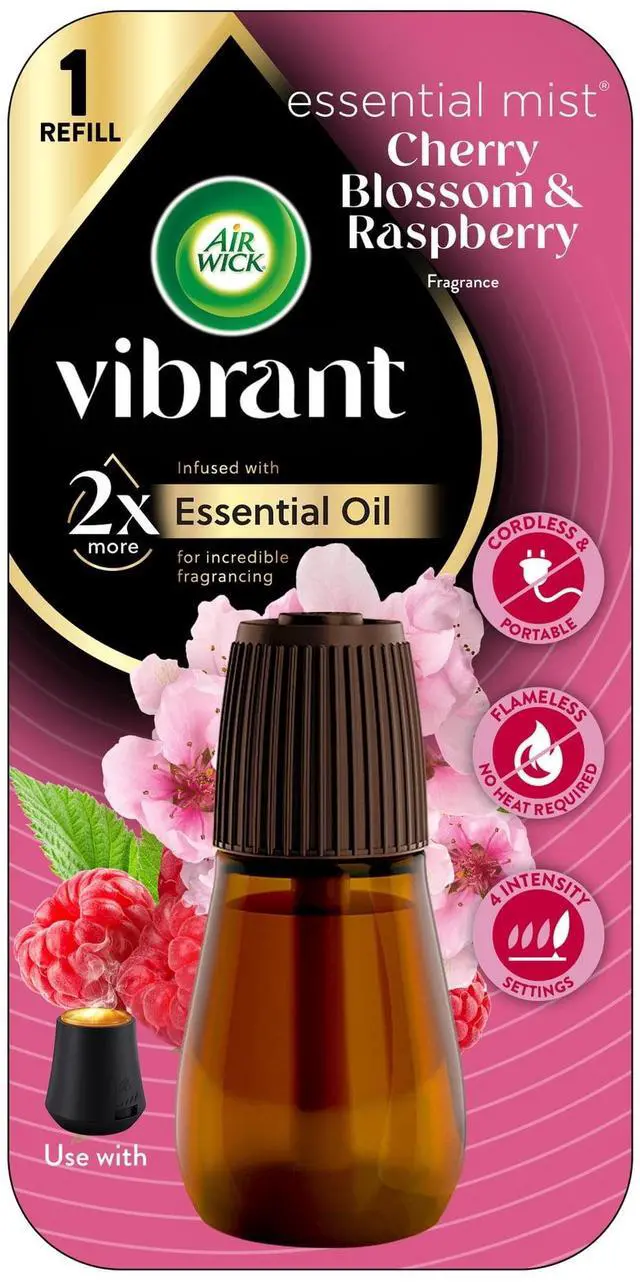 Main image of Air Wick Essential Mist Vibrant Scented Oil Air Freshener Diffuser Refill, Cherry Blossom and Raspberry, 1 Count