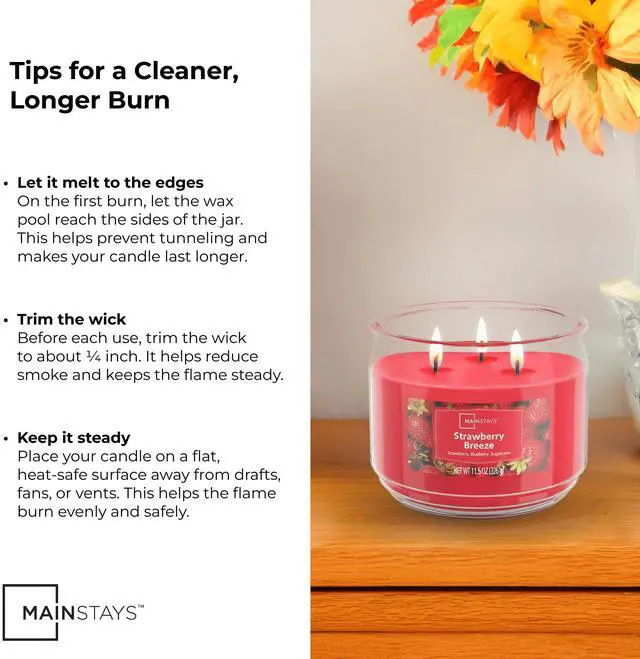 Alt view image 5 of 6 - Mainstays 3-Wick Scented Glass Jar Candle, Strawberry Breeze, 11.5 oz