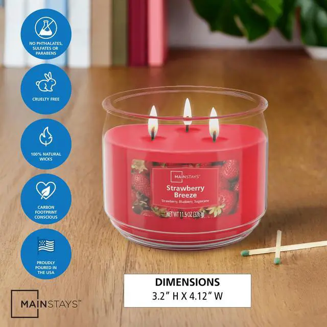 Alt view image 2 of 6 - Mainstays 3-Wick Scented Glass Jar Candle, Strawberry Breeze, 11.5 oz