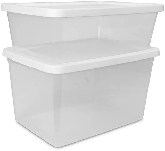 Alt view image 4 of 6 - Sterilite Set of (4) 12 Quart Storage Bins, Clear Plastic Storage Bin with Snap-on Lid, White