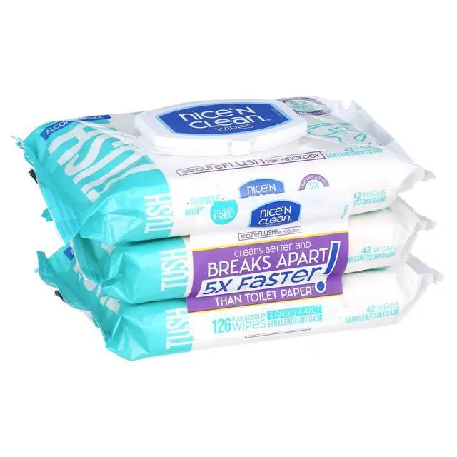 Alt view image 5 of 6 - Nice 'N CLEAN SecureFLUSH Alcohol Free Flushable Wipes, Gentle for Sensitive Skin, 3 Flip-Top Packs (126 Total Wipes)