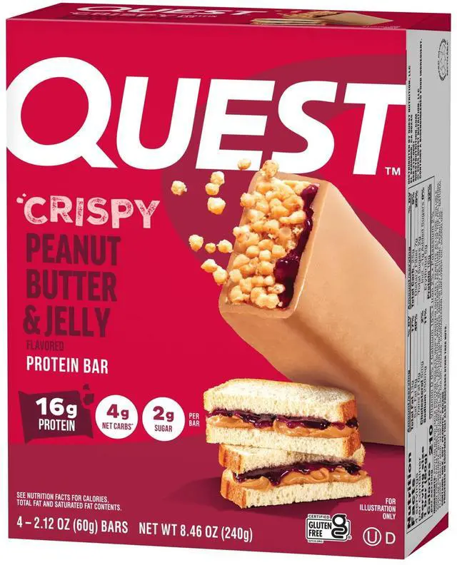 Main image of Quest Crispy 18g Protein Bar, Low Carb, Peanut Butter and Jelly, 2.12oz, 4 Count