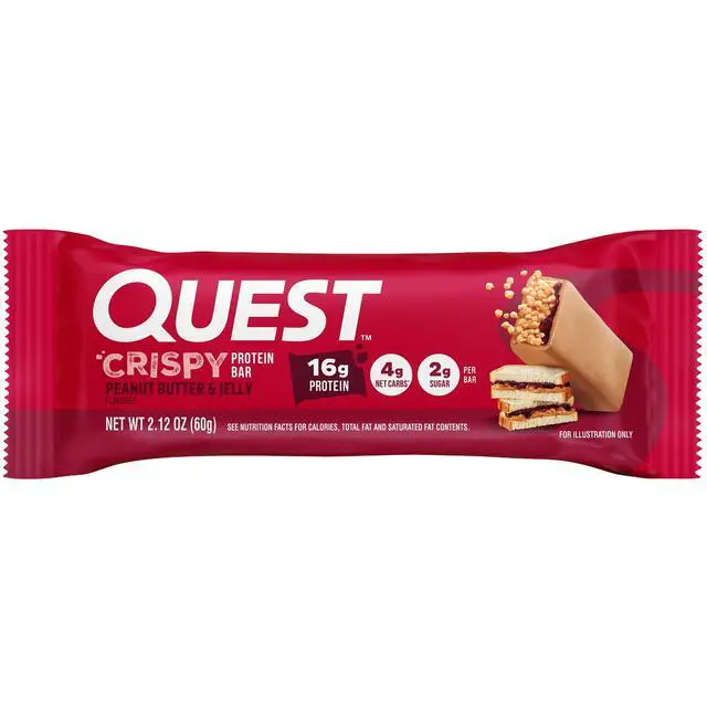 Alt view image 4 of 6 - Quest Crispy 18g Protein Bar, Low Carb, Peanut Butter and Jelly, 2.12oz, 4 Count