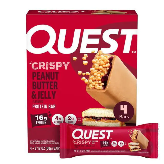 Alt view image 2 of 6 - Quest Crispy 18g Protein Bar, Low Carb, Peanut Butter and Jelly, 2.12oz, 4 Count