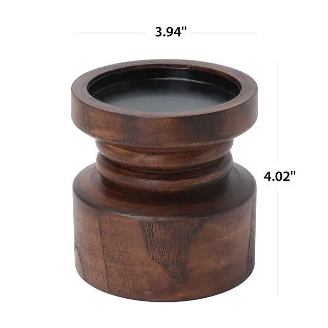Alt view image 2 of 5 - Mainstays Decorative Wood Pillar Candleholder, Dark Brown, 4"