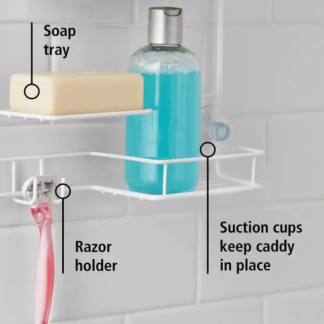 Alt view image 4 of 5 - Mainstays Basic Hanging Shower Caddy with 2 Shelves and Soap Tray, White