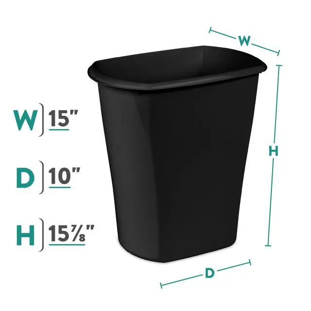 Alt view image 5 of 6 - Sterilite Small Bathroom Trash Can, 5.5 Gallon Plastic Garbage Bucket Bin with No Lid, Black