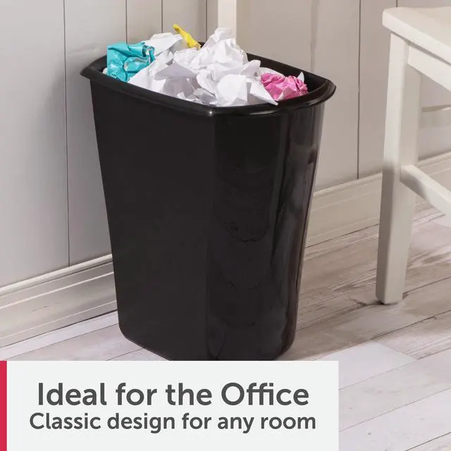 Alt view image 2 of 6 - Sterilite Small Bathroom Trash Can, 5.5 Gallon Plastic Garbage Bucket Bin with No Lid, Black
