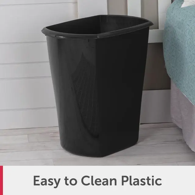 Alt view image 3 of 6 - Sterilite Small Bathroom Trash Can, 5.5 Gallon Plastic Garbage Bucket Bin with No Lid, Black