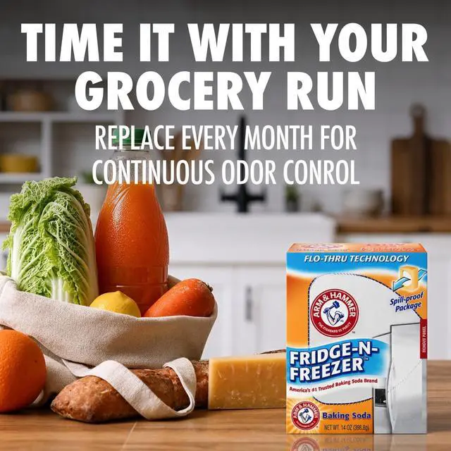 Alt view image 4 of 7 - (5 pack) ARM & HAMMER Baking Soda Fridge-N-Freezer Odor Absorber with Flo-Thru Technology, 14 oz