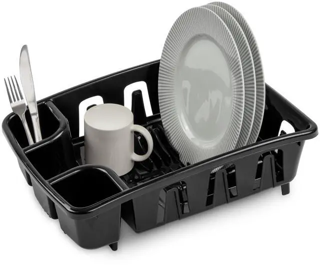 Alt view image 6 of 6 - Sterilite DrainRack, Dishrack and Drainboard All-in-One, Inclined Base for Draining, Black