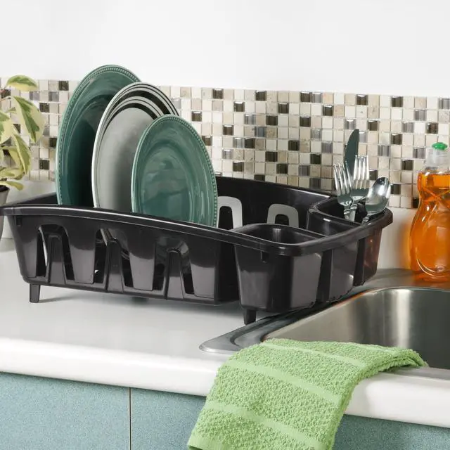 Alt view image 3 of 6 - Sterilite DrainRack, Dishrack and Drainboard All-in-One, Inclined Base for Draining, Black