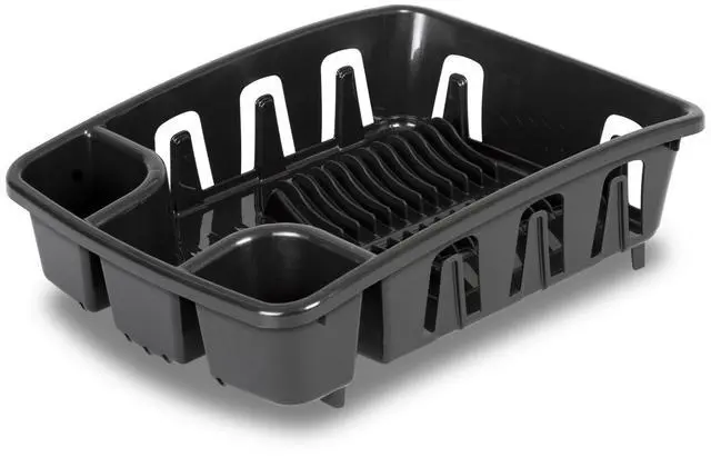 Alt view image 4 of 6 - Sterilite DrainRack, Dishrack and Drainboard All-in-One, Inclined Base for Draining, Black